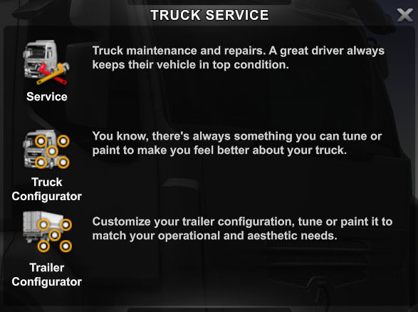 Truck Service menu in ETS2