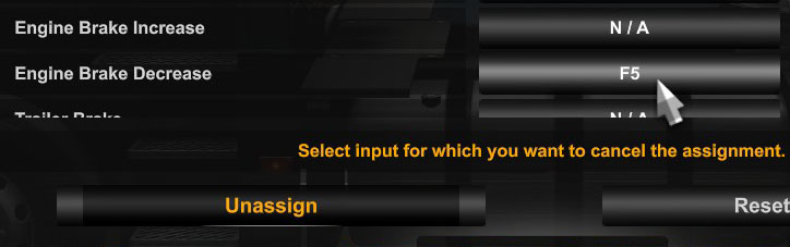 Unassign button in ETS2