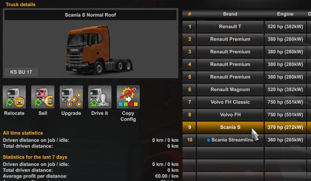 Selecting Truck to Sell in ETS2