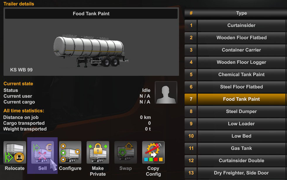 Selling the trailer in ETS2
