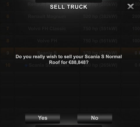 Truck Sell Confirmation in ETS2